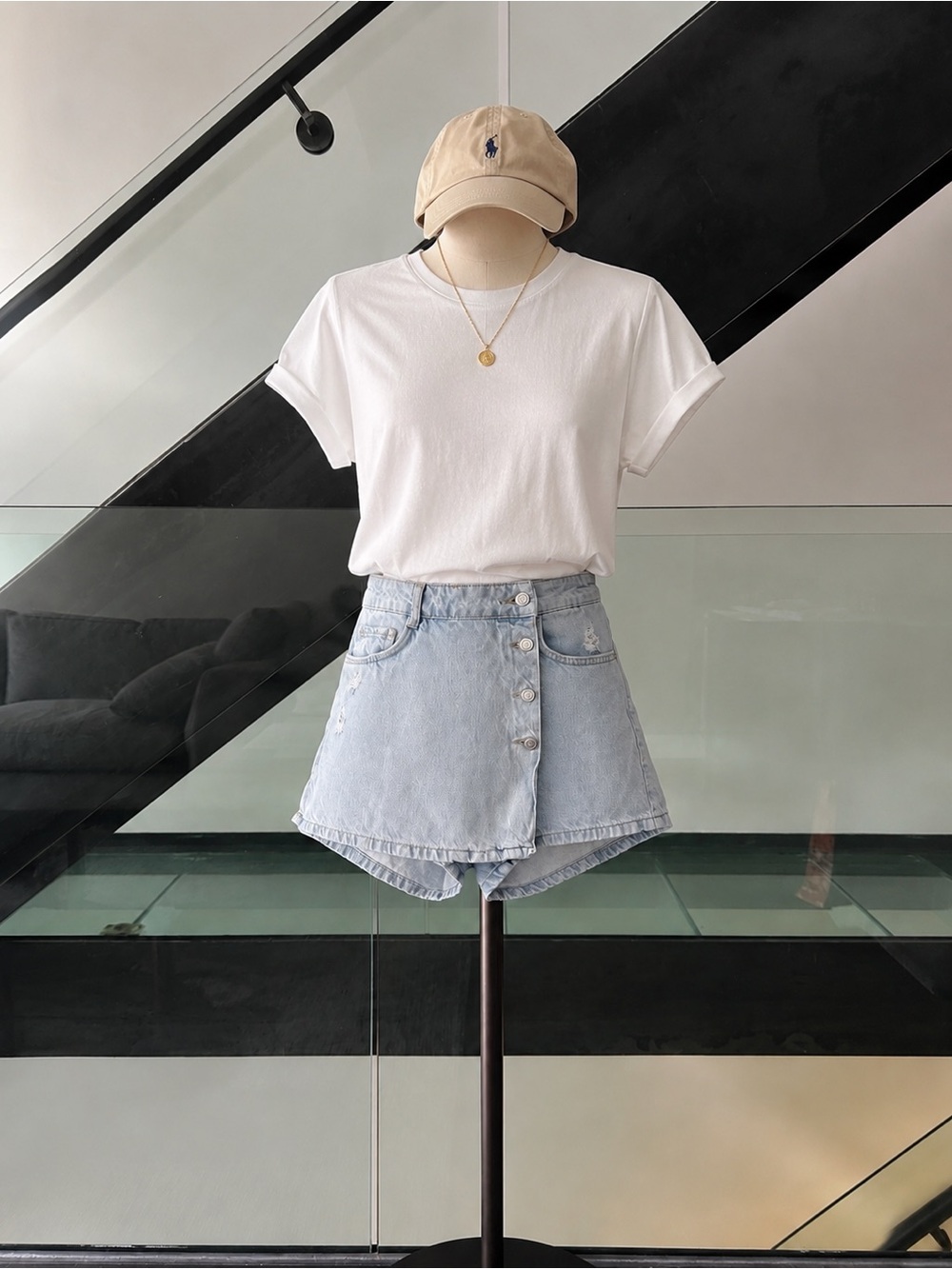 Zara Light Blue Distressed Denim Button-Front Skort